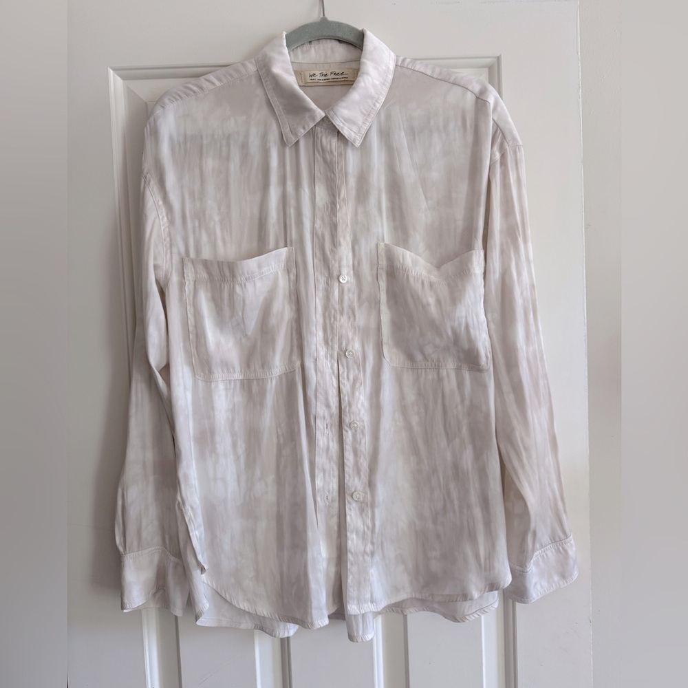 We The Free - Free People silky long sleeve button down blouse - xs white/pink